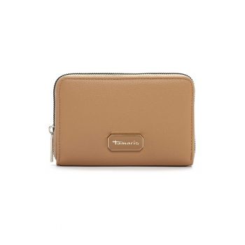 Portefel de piele ecologica cu fermoar - Caramel