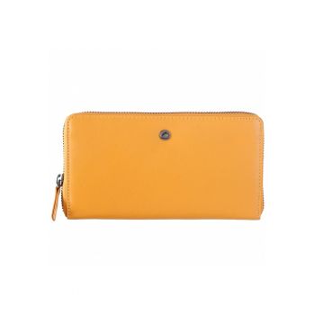 Portofel dama piele naturala 19 x 10.5 x 3 - Spongy Nappa - Greenbudwqfqdrry - Galben - 19 x 10.5 x 3 cm