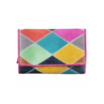 Portofel dama piele naturala multicolor 14 x 9 cm - Candy Shop -