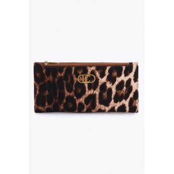 Portofel pliabil din piele ecologica cu animal print - Maro