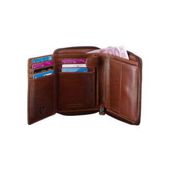 Portofel unisex piele naturala maro 10 x 12.5 x 2.5 cm - Waxy Vintage -