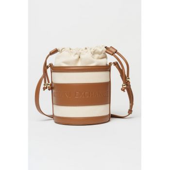 Geanta bucket cu logo - Alb fildes/Maro Siena