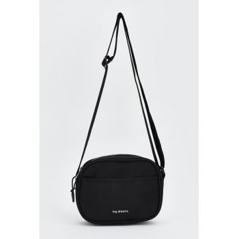 Geanta crossbody cu buzunar exterior - Negru/Argintiu