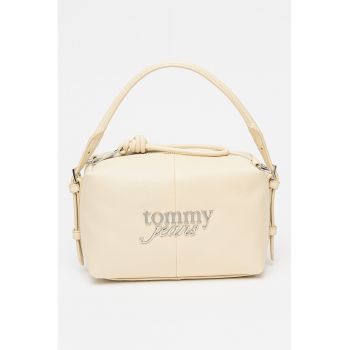 Geanta crossbody cu logo metalic - Crem