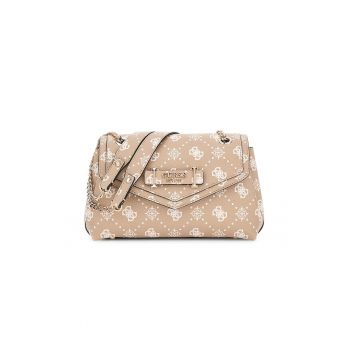 Geanta crossbody cu model monograma - Maro nisip/Alb murdar