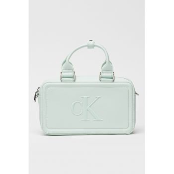 Geanta crossbody cu monograma in relief Bauletto - Verde aquamarin