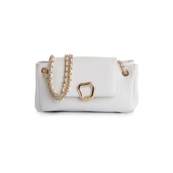 Geanta crossbody de piele ecologica cu accesoriu metalic - Alb