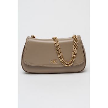 Geanta crossbody de piele ecologica cu bareta de lant - Maro taupe