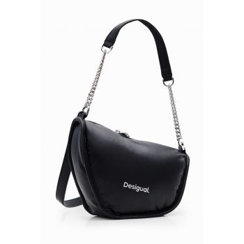 Geanta crossbody de piele ecologica cu logo - Negru