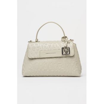 Geanta crossbody de piele ecologica cu logo stantat - Ecru