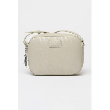 Geanta crossbody de piele ecologica cu model - Ecru
