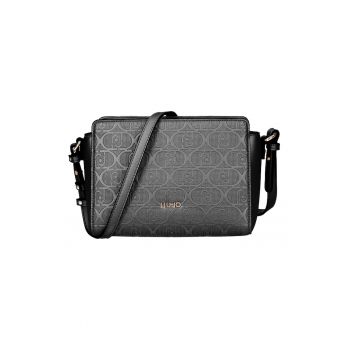 Geanta crossbody de piele ecologica cu model logo - Negru
