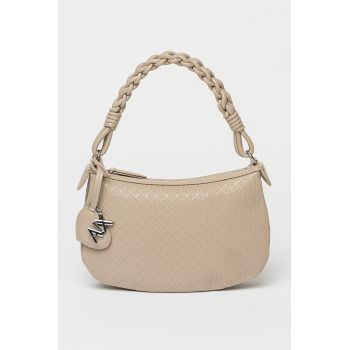 Geanta crossbody de piele ecologica cu model monograma Maya - Bej inchis