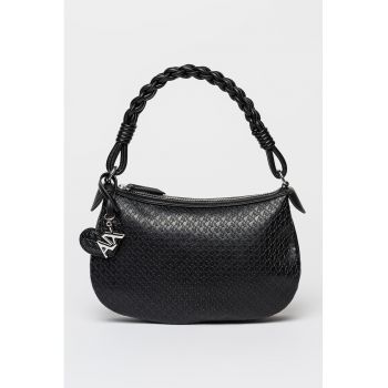 Geanta crossbody de piele ecologica cu model monograma Maya - Negru