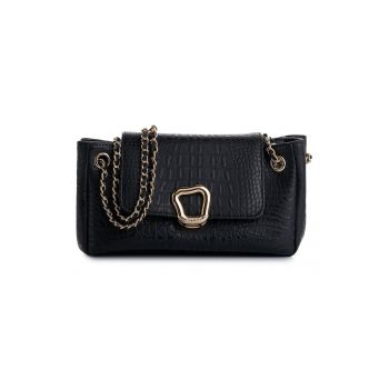 Geanta crossbody de piele ecologica cu model piele de reptila - Negru