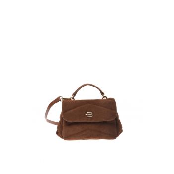 Geanta crossbody de piele intoarsa cu bareta detasabila - Maro