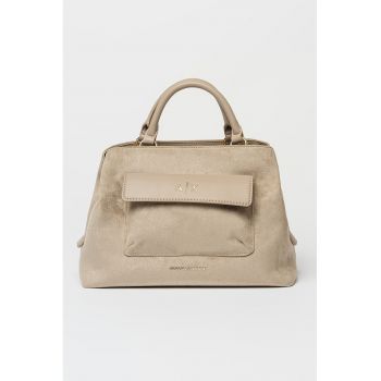 Geanta crossbody de piele intoarsa ecologica cu buzunare cu clapa - Bej