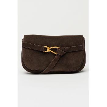Geanta crossbody de piele intoarsa Klare - Maro inchis