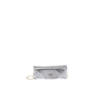 Geanta crossbody de piele metalizată - Argintiu - 12x25x6