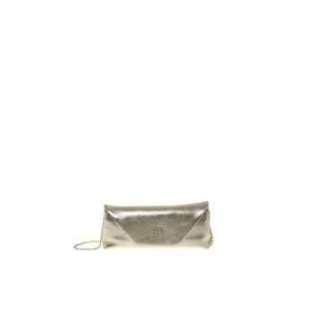 Geanta crossbody de piele metalizată - Auriu pal - 12x25x6