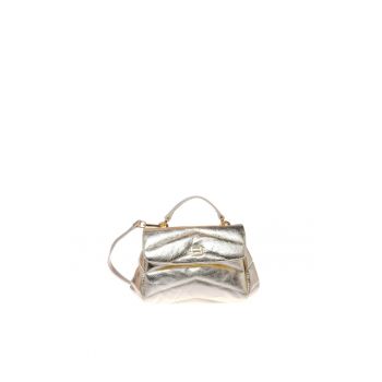 Geanta crossbody de piele si piele ecologica - Auriu pal