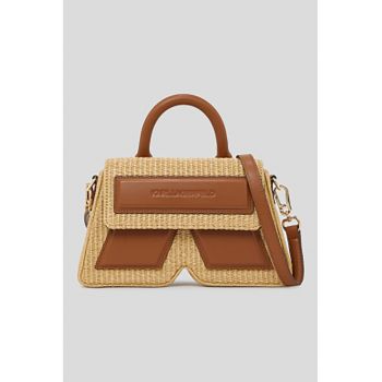 Geanta crossbody din material textil cu insertii de piele - Bej/Caramel