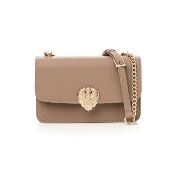 Geanta crossbody din piele ecologica cu bareta din lant - Maro camel