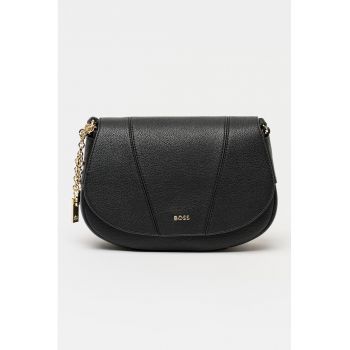 Geanta crossbody din piele ecologica cu clapa si detaliu cu lant Salley - Negru