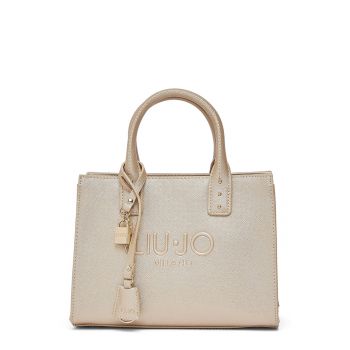 Geanta crossbody din piele ecologica cu logo in relief - Auriu