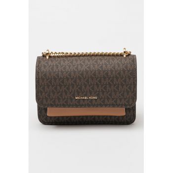 Geanta crossbody din piele ecologica cu logo - Maro inchis/Caramel