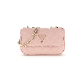 Geanta crossbody mini de piele ecologica cu bareta din lant - Roz pal