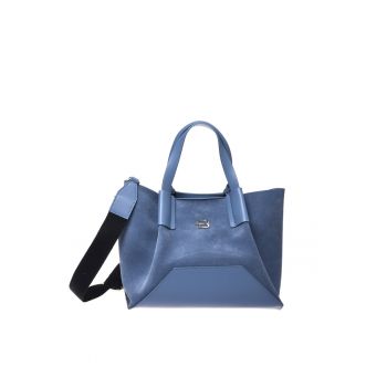 Geanta de piele cu design elegant - Albastru stins - 23x36x17
