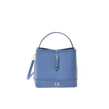 Geanta de piele cu model uni - Albastru stins - 22x25x14