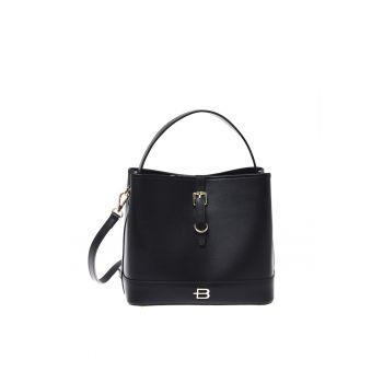 Geanta de piele cu model uni - Negru - 22x25x14