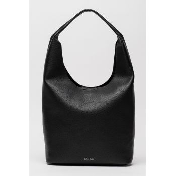 Geanta de piele ecologica cu etui detasabil si aspect granulat - Negru