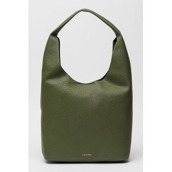 Geanta de piele ecologica cu etui detasabil si aspect granulat - Verde inchis