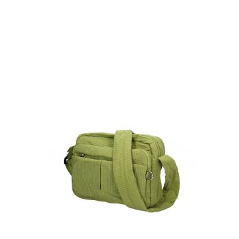 Geanta din material textil cu bareta de umar si buzunare multiple Seraphina Plus - Verde