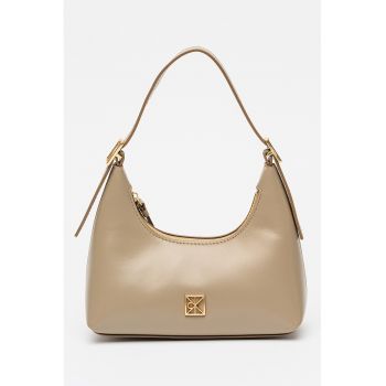 Geanta din piele cu bareta de umar Emblem - Maro taupe