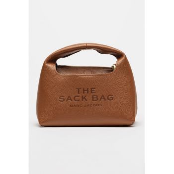 Geanta din piele cu maner si logo stantat The Mini Sack - Caramel
