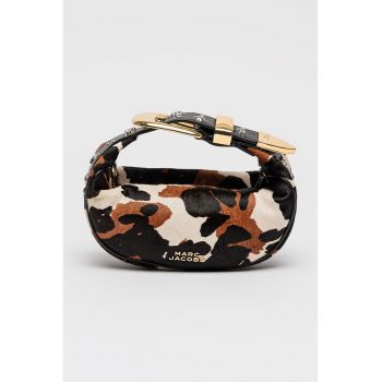 Geanta din piele cu par scurt si model animal print - Negru/Maro