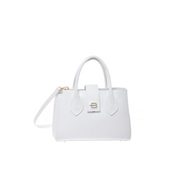 Geanta piele cu maner si bareta detasabila - Alb - 19x27x13