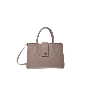 Geanta piele cu maner si bareta detasabila - Bej - 19x27x13