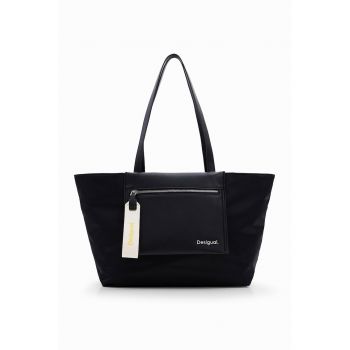 Geanta shopper cu buzunar frontal - Negru