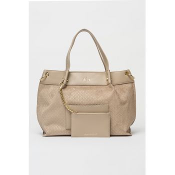Geanta shopper cu model si etui detasabil - Bej inchis