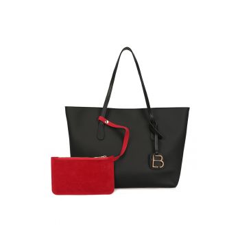 Geanta shopper cu portofel detasabil de piele intoarsa