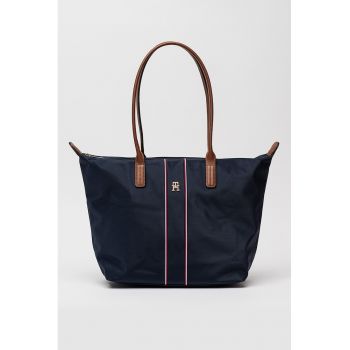 Geanta shopper de nailon cu insertii de piele Popette - Bleumarin