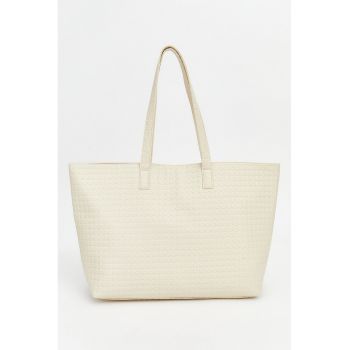 Geanta shopper de piele ecologica - Alb fildes