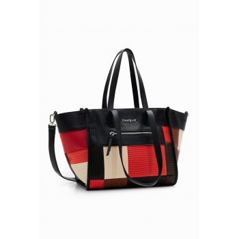 Geanta shopper de piele ecologica cu model colorblock