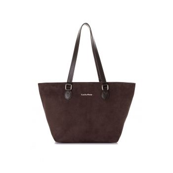 Geanta shopper de piele intoarsa ecologica - Maro inchis