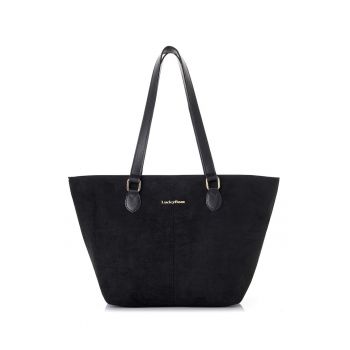 Geanta shopper de piele intoarsa ecologica - Negru